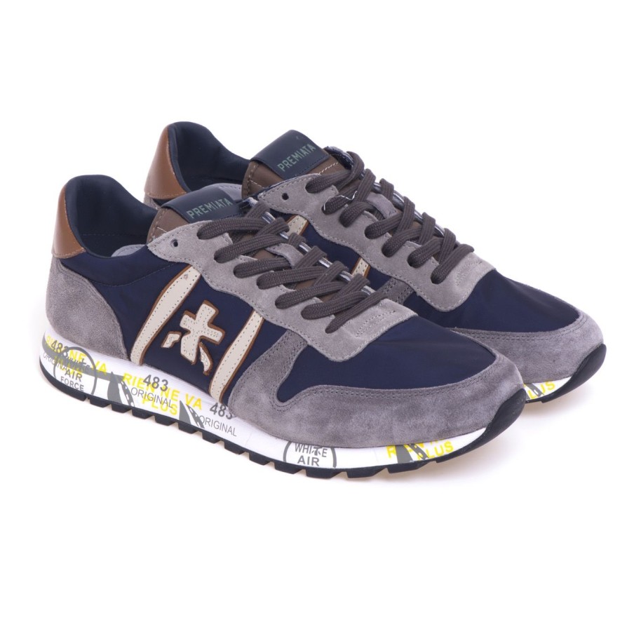 Uomo Premiata Sneakers | Sneaker Premiata Eric In Camoscio E Tessuto Blu