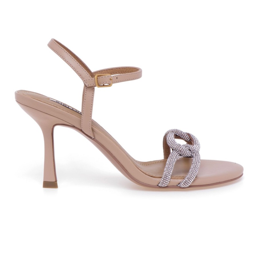 Donna Bibi Lou Sandali | Sandalo Bibi Lou In Pelle Con Strass E Tacco 85 Mm Nude