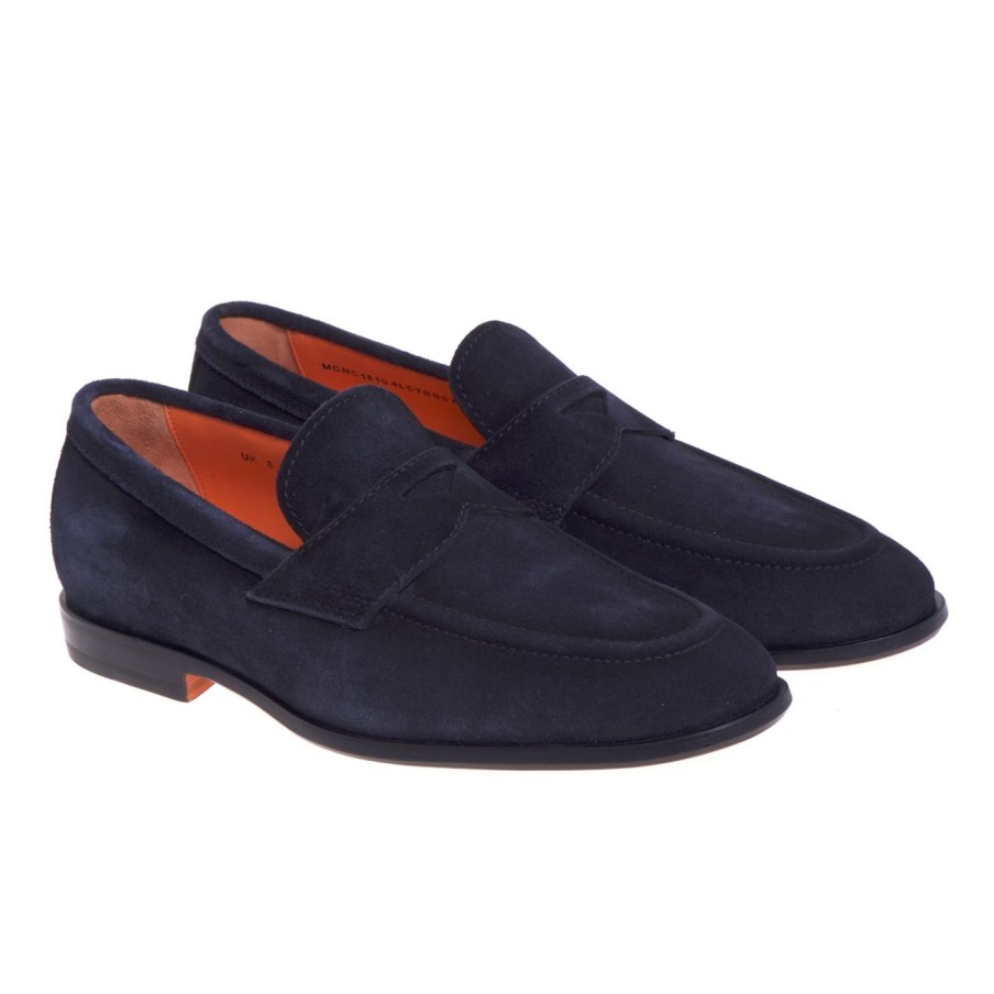 Uomo Santoni Mocassini | Mocassino Santoni In Camoscioblu