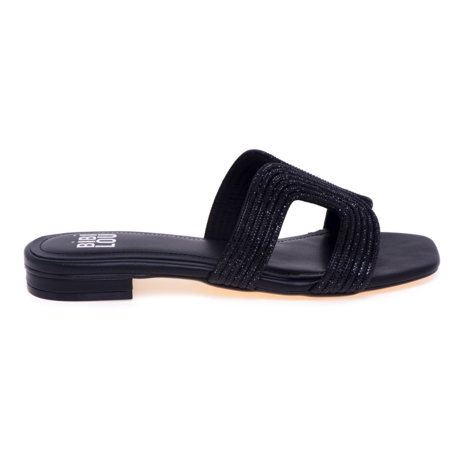 Donna Bibi Lou Ciabatte E Sabot | Ciabatta Bibi Lou In Tessuto Con Strass Nero