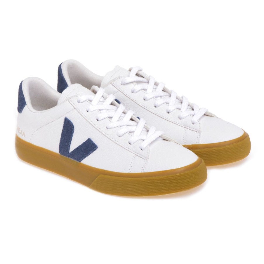 Uomo Veja Sneakers | Sneaker Veja Campo In Pelle Bianco-Blu