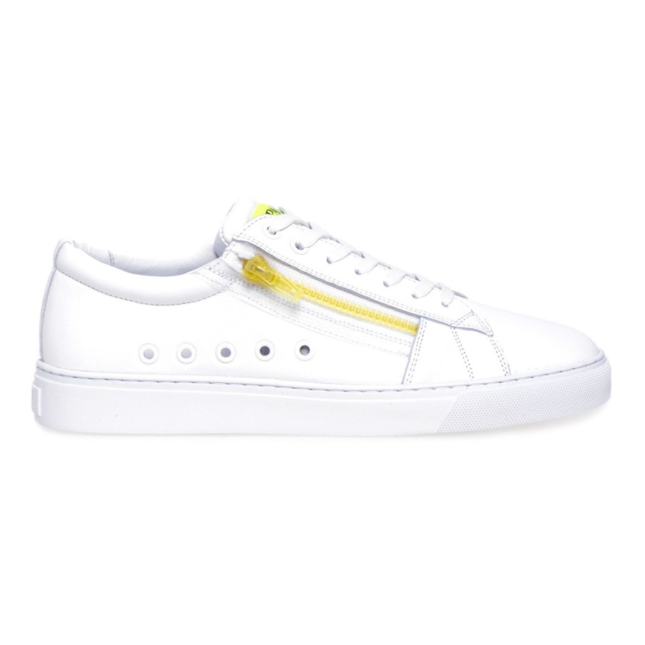 Uomo Paciotti 4us Sneakers | Sneaker Paciotti 4Us In Pelle Con Zip Fluobianco - Giallo