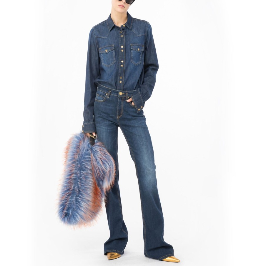 Donna Pinko Pantaloni | Jeans A Zampa Pinko In Denim Stretch Lavaggio Scuro