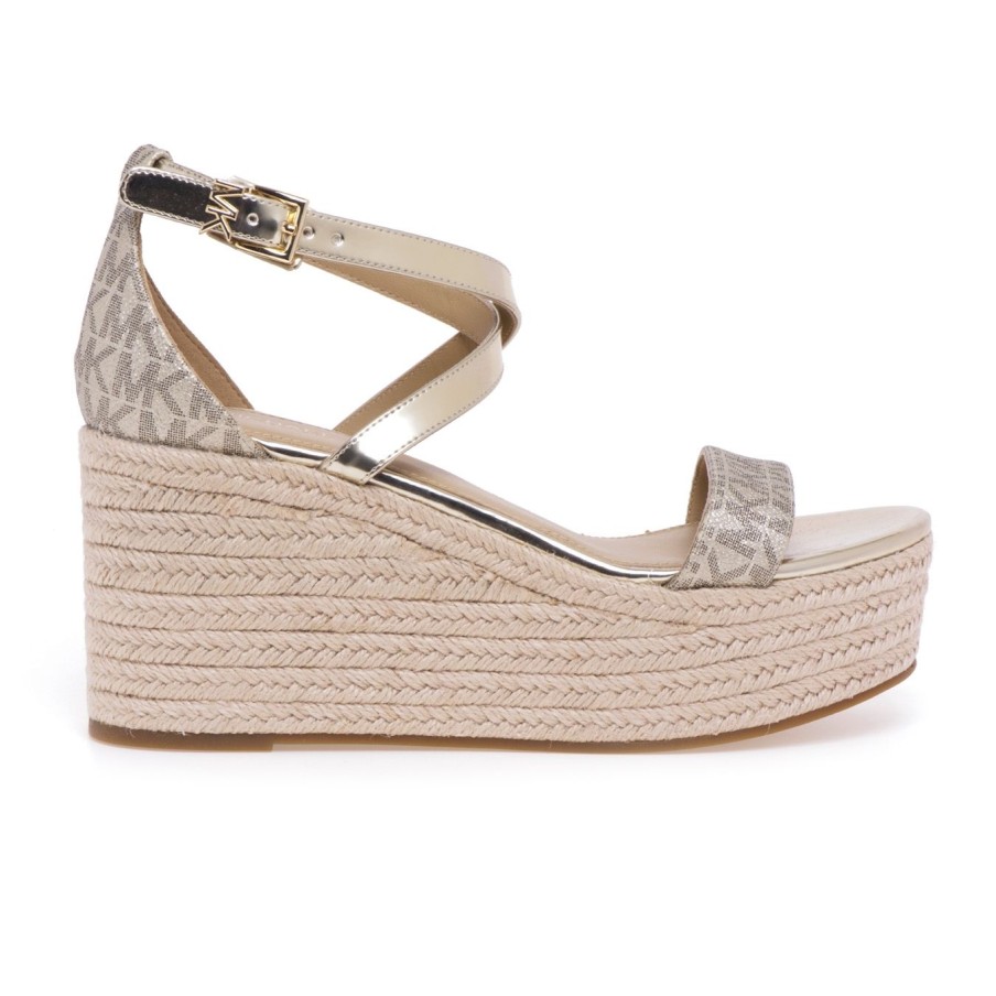 Donna Michael Kors Sandali | Sandalo Michael Kors Serena Wedge In Pelle E Corda Platino