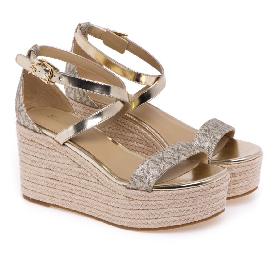 Donna Michael Kors Sandali | Sandalo Michael Kors Serena Wedge In Pelle E Corda Platino