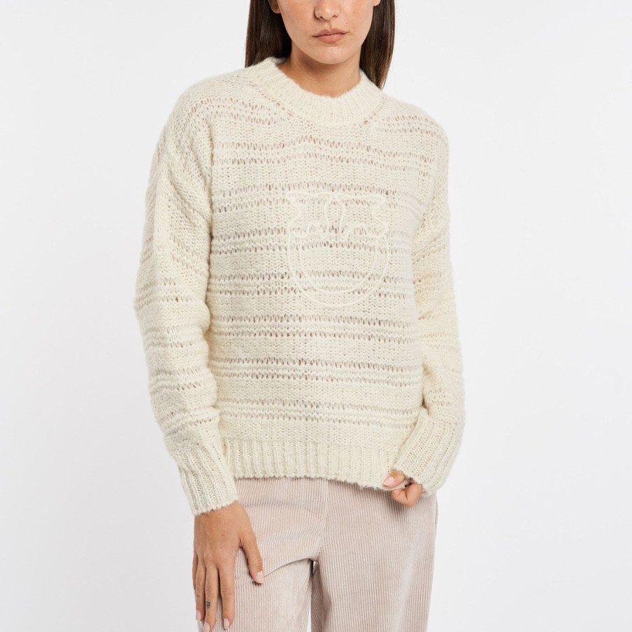 Donna Pinko Maglieria | Maglione Pinko In Alpaca E Lana Con Logo Love Birds White