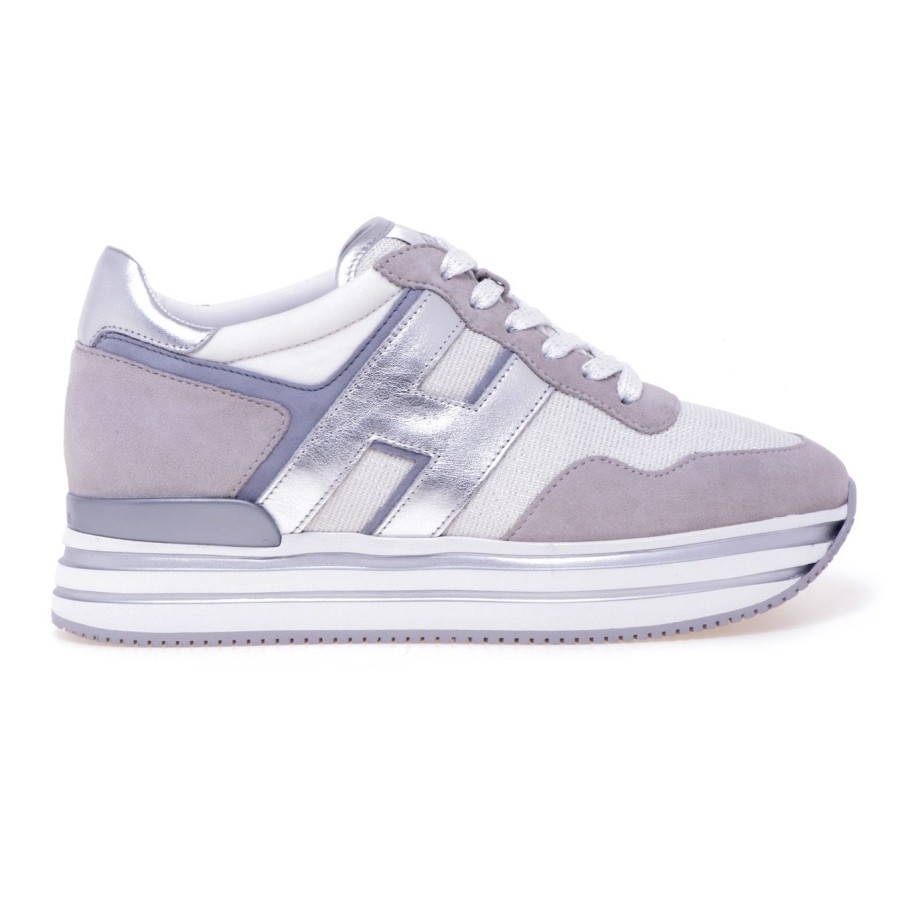 Donna Hogan Sneakers | Sneaker Hogan Midi Platform In Camoscio E Tessutobianco - Grigio