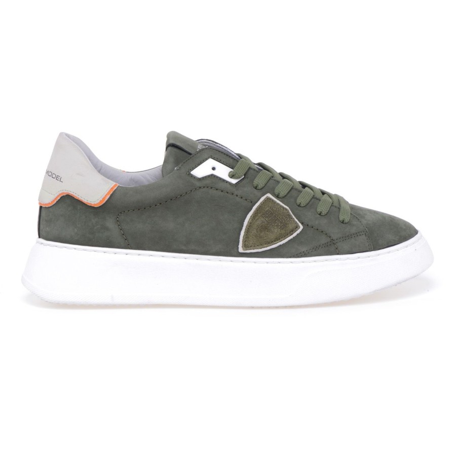 Uomo Philippe Model Sneakers | Sneaker Philippe Model Temple In Pelle Verde Militare