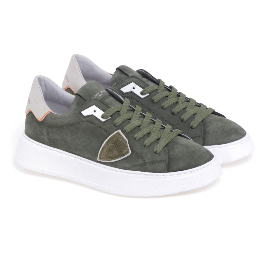 Uomo Philippe Model Sneakers | Sneaker Philippe Model Temple In Pelle Verde Militare