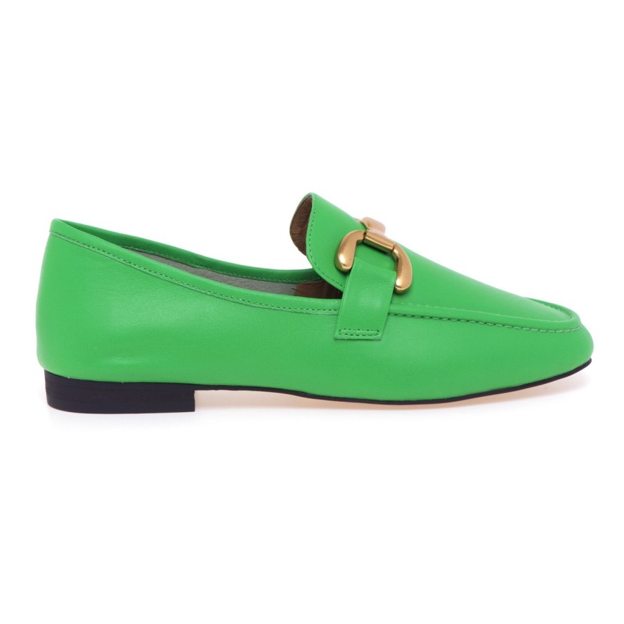 Donna Bibi Lou Mocassini E Ballerine | Mocassino Bibi Lou In Pelle Con Morsetto Verde