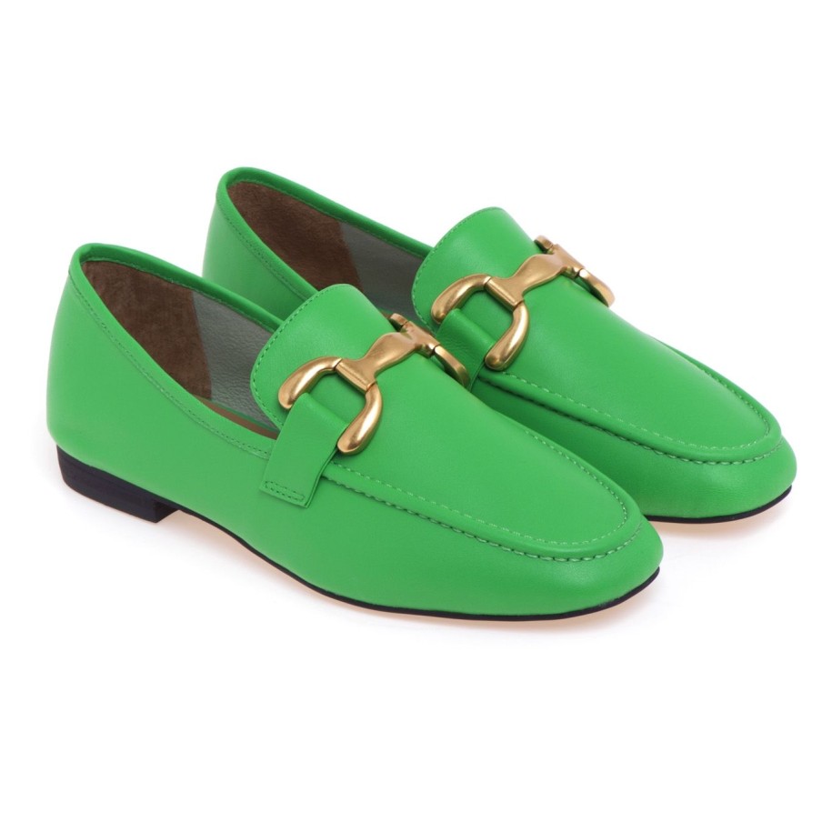 Donna Bibi Lou Mocassini E Ballerine | Mocassino Bibi Lou In Pelle Con Morsetto Verde