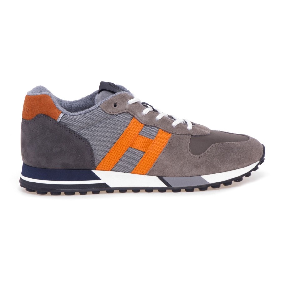 Uomo Hogan Sneakers | Sneaker Hogan H383 In Camoscio E Tessuto Grigio