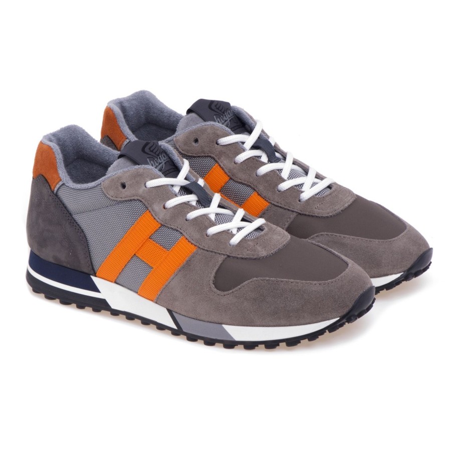 Uomo Hogan Sneakers | Sneaker Hogan H383 In Camoscio E Tessuto Grigio