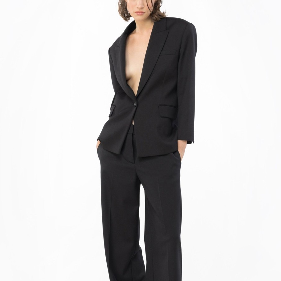 Donna Pinko Giacche | Blazer Monopetto Pinko In Flanella Misto Lanablack