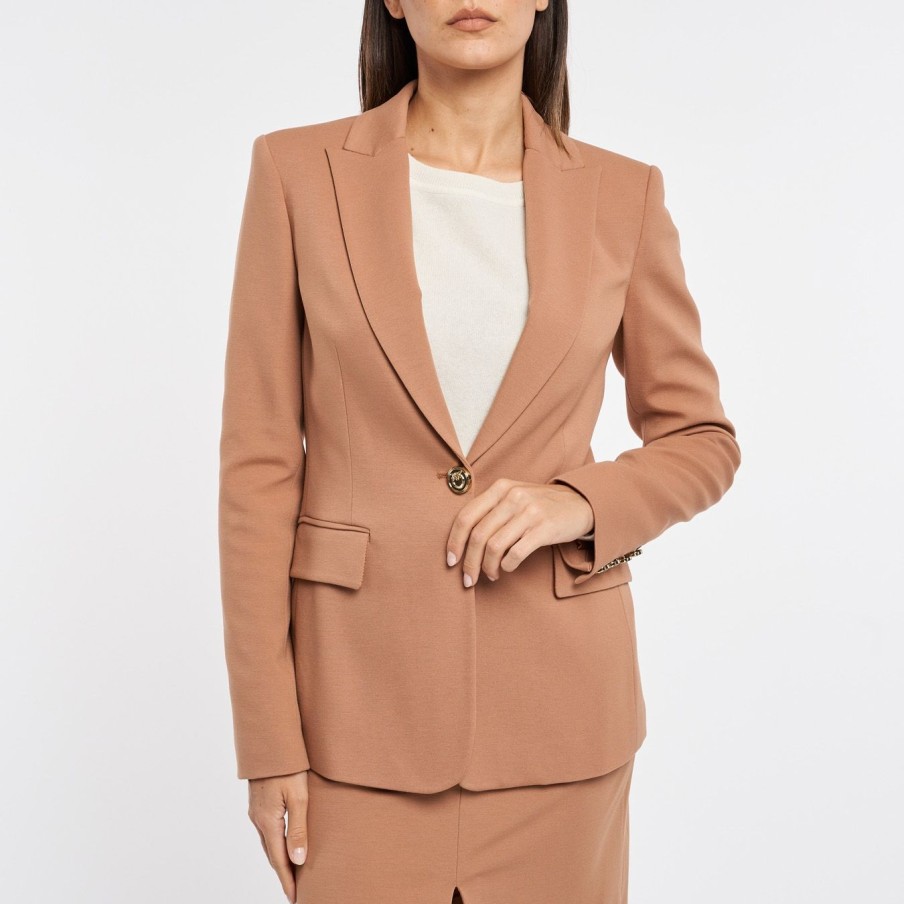 Donna Pinko Giacche | Blazer Monopetto Pinko In Viscosa Stretch Brown