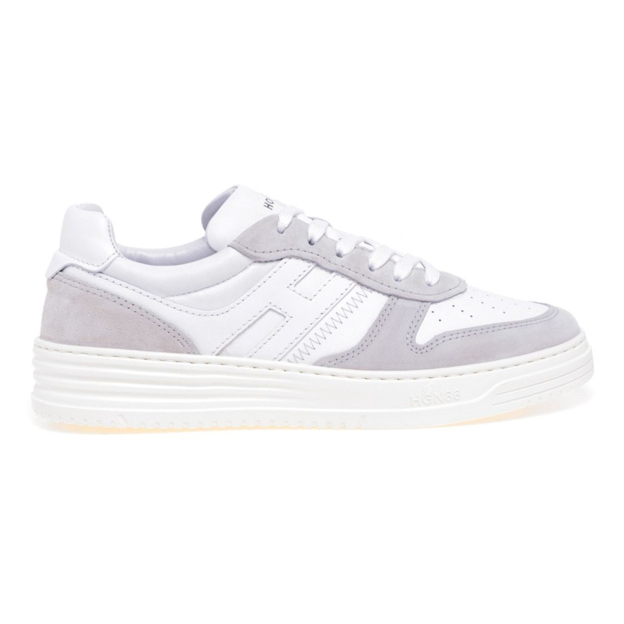 Uomo Hogan Sneakers | Sneaker Hogan H630 Basket In Pelle E Camoscio Bianco