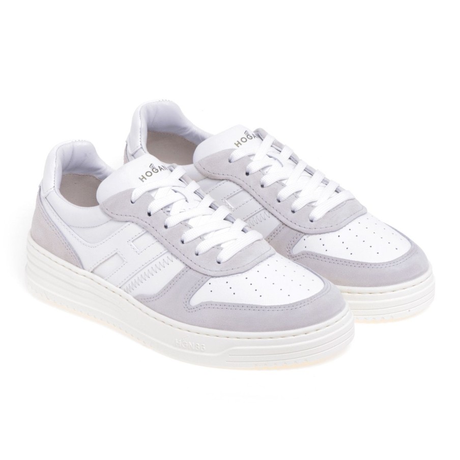 Uomo Hogan Sneakers | Sneaker Hogan H630 Basket In Pelle E Camoscio Bianco