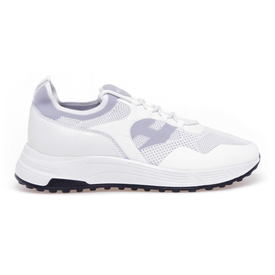 Uomo Hogan Sneakers | Sneaker Hogan Hyperactive In Tessuto Effetto Calza Bianco