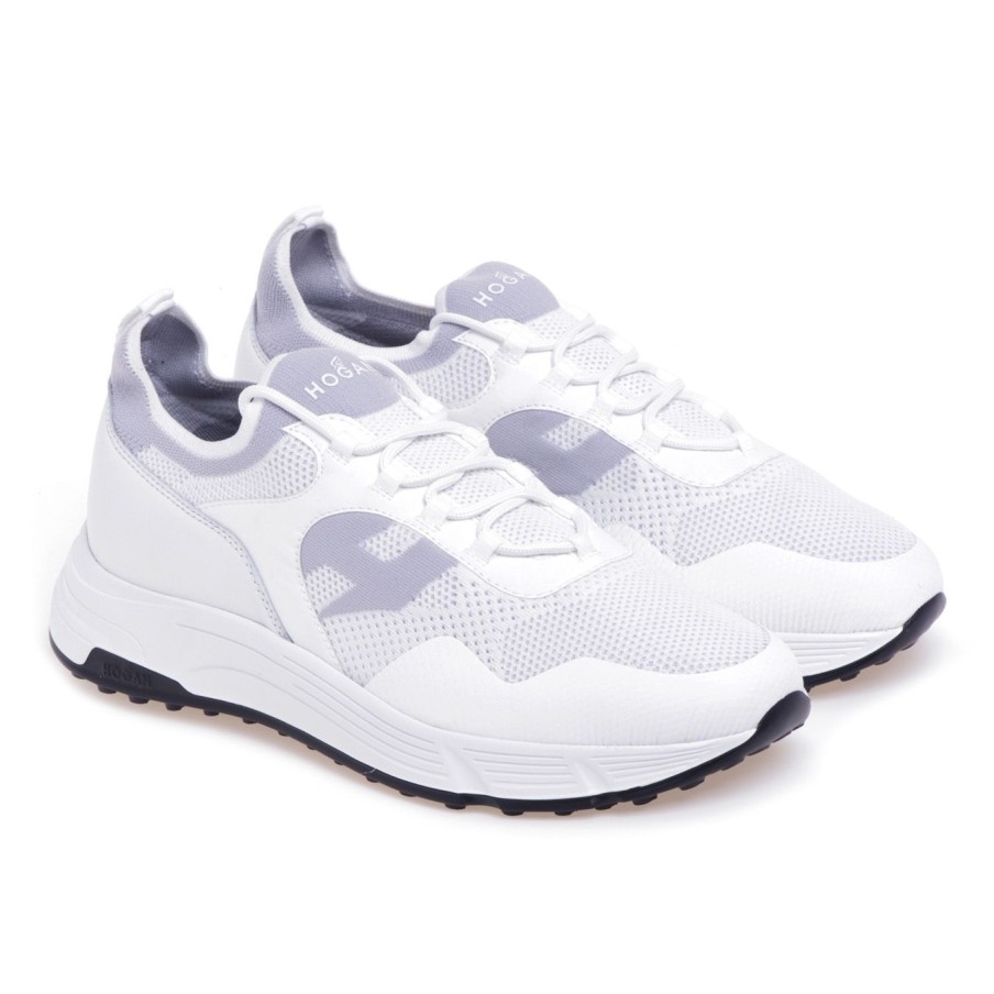 Uomo Hogan Sneakers | Sneaker Hogan Hyperactive In Tessuto Effetto Calza Bianco