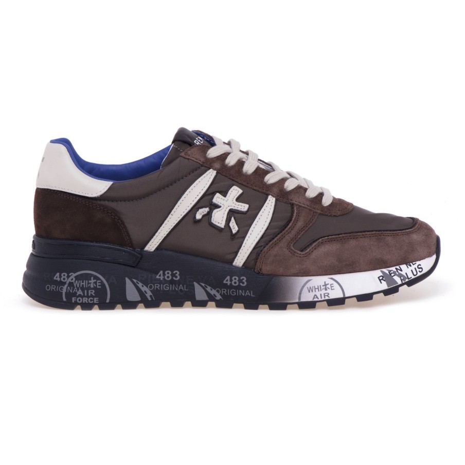 Uomo Premiata Sneakers | Sneaker Premiata Lander In Camoscio E Tessuto Marrone