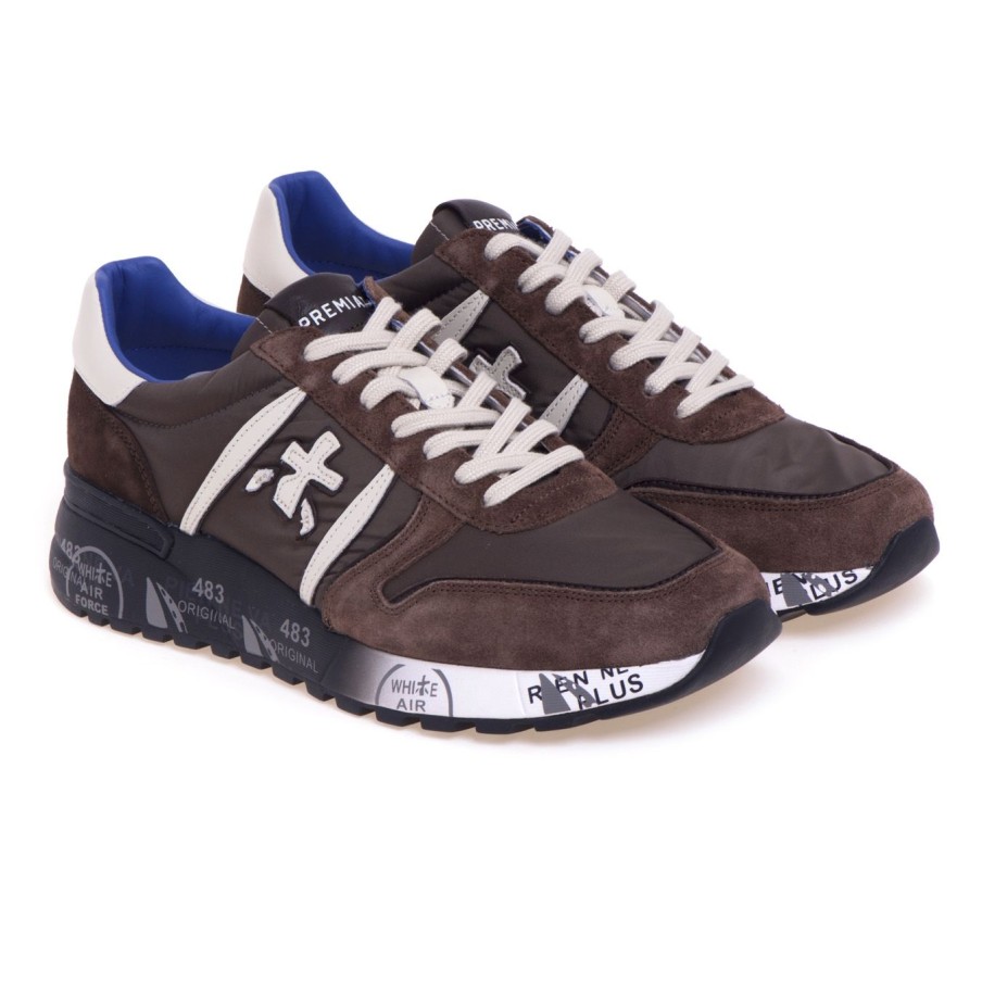 Uomo Premiata Sneakers | Sneaker Premiata Lander In Camoscio E Tessuto Marrone