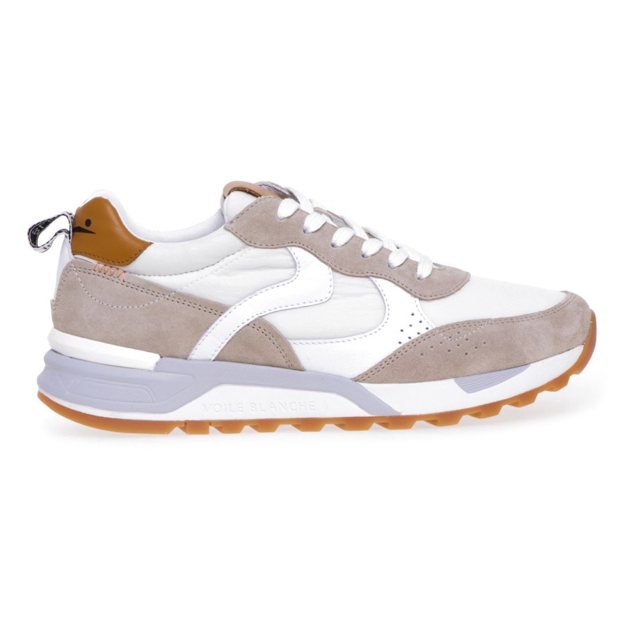 Uomo Voile Blanche Sneakers | Sneaker Voile Blanche "Magg" In Camoscio E Nylon Beige - Bianco