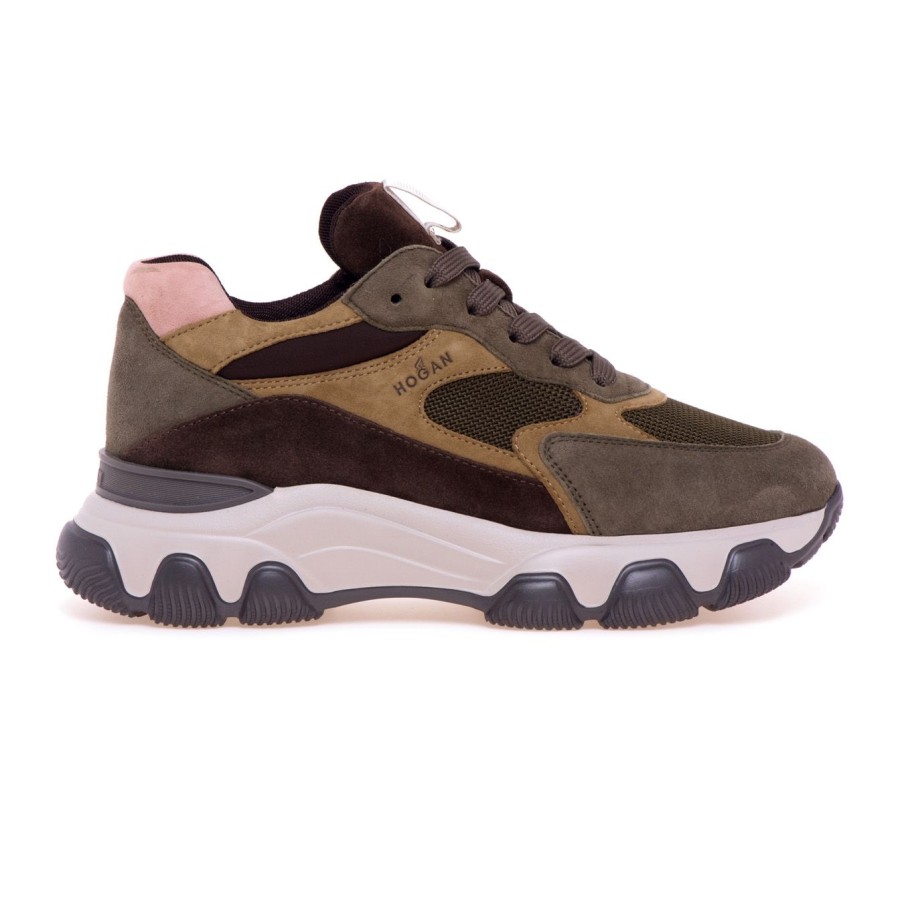 Donna Hogan Sneakers | Sneaker Hogan Hyperactive In Camoscio E Tessutoverde Militare