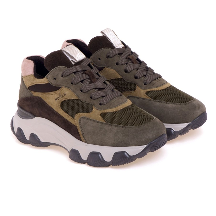 Donna Hogan Sneakers | Sneaker Hogan Hyperactive In Camoscio E Tessutoverde Militare