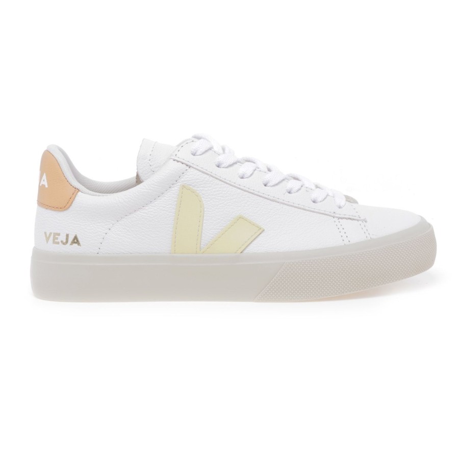 Donna Veja Sneakers | Sneaker Veja Campo In Pelle Bianco - Giallo