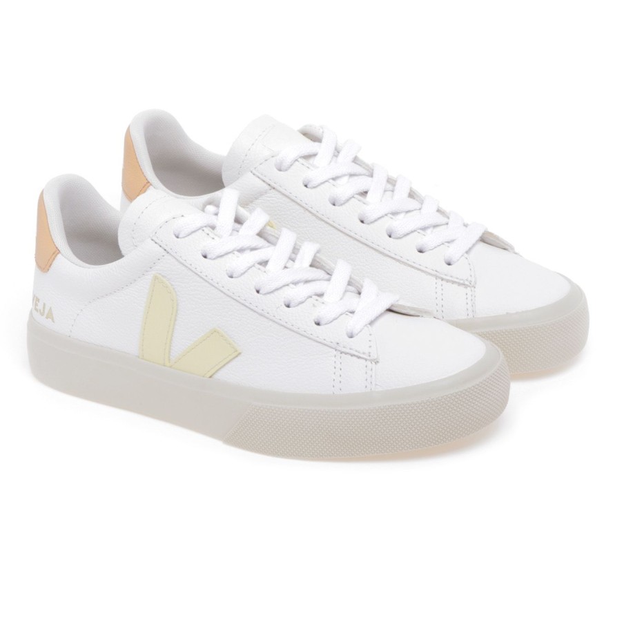 Donna Veja Sneakers | Sneaker Veja Campo In Pelle Bianco - Giallo