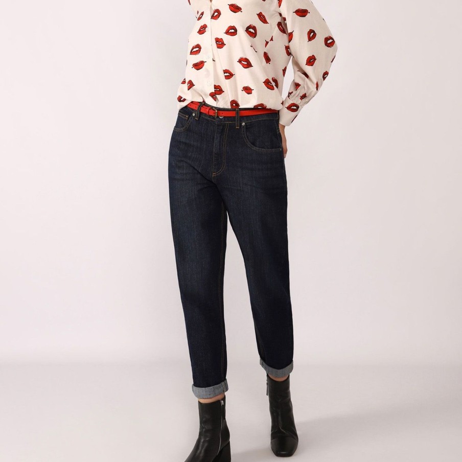 Donna Dixie Pantaloni | Jeans Dixie Modello Baggy A Vita Alta Con Risvolti Denim