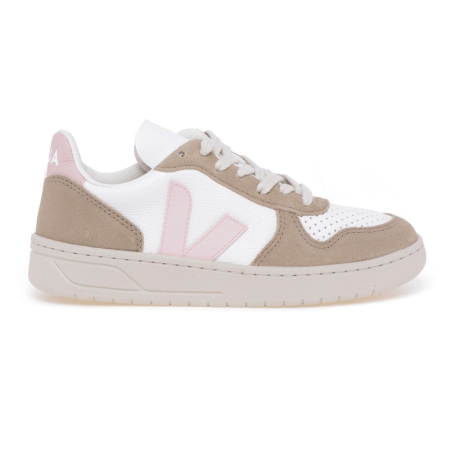 Donna Veja Sneakers | Sneaker Veja V-10 In Pelle E Camosciobianco - Beige