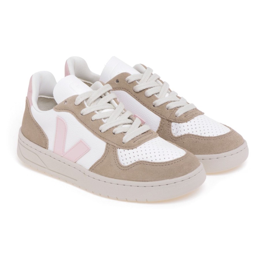 Donna Veja Sneakers | Sneaker Veja V-10 In Pelle E Camosciobianco - Beige