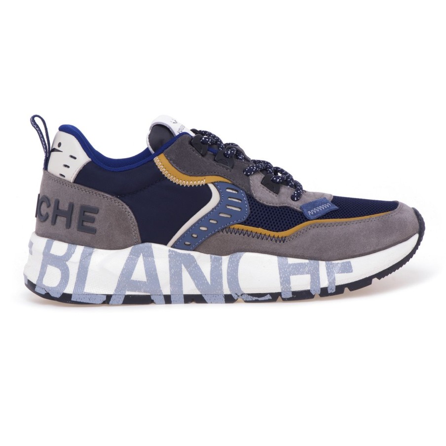 Uomo Voile Blanche Sneakers | Sneaker Voile Blanche Club 01 In Camoscio E Tessuto Con Lettering Sulla Suolagrey - Navy