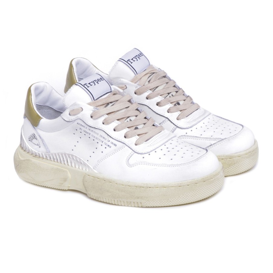 Donna Trypee Sneakers | Sneaker In Pelle Trypee Bianco - Oro