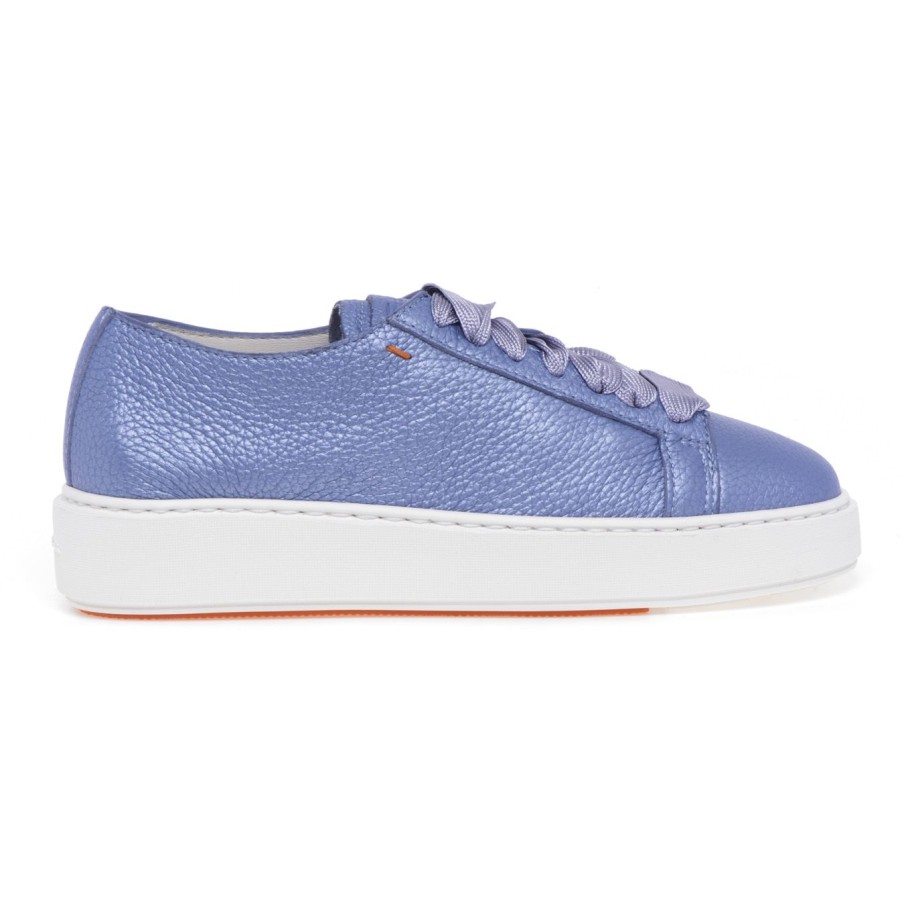 Donna Santoni Sneakers | Sneaker Santoni In Pelle Laminataazzurro