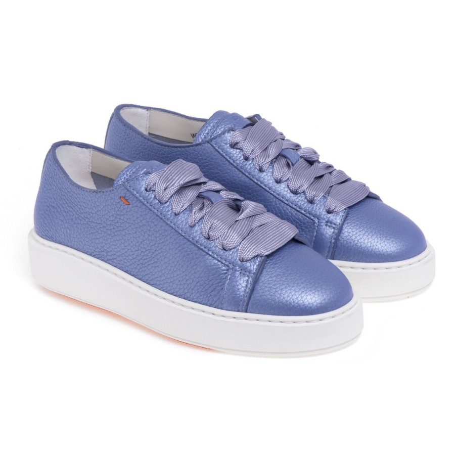 Donna Santoni Sneakers | Sneaker Santoni In Pelle Laminataazzurro