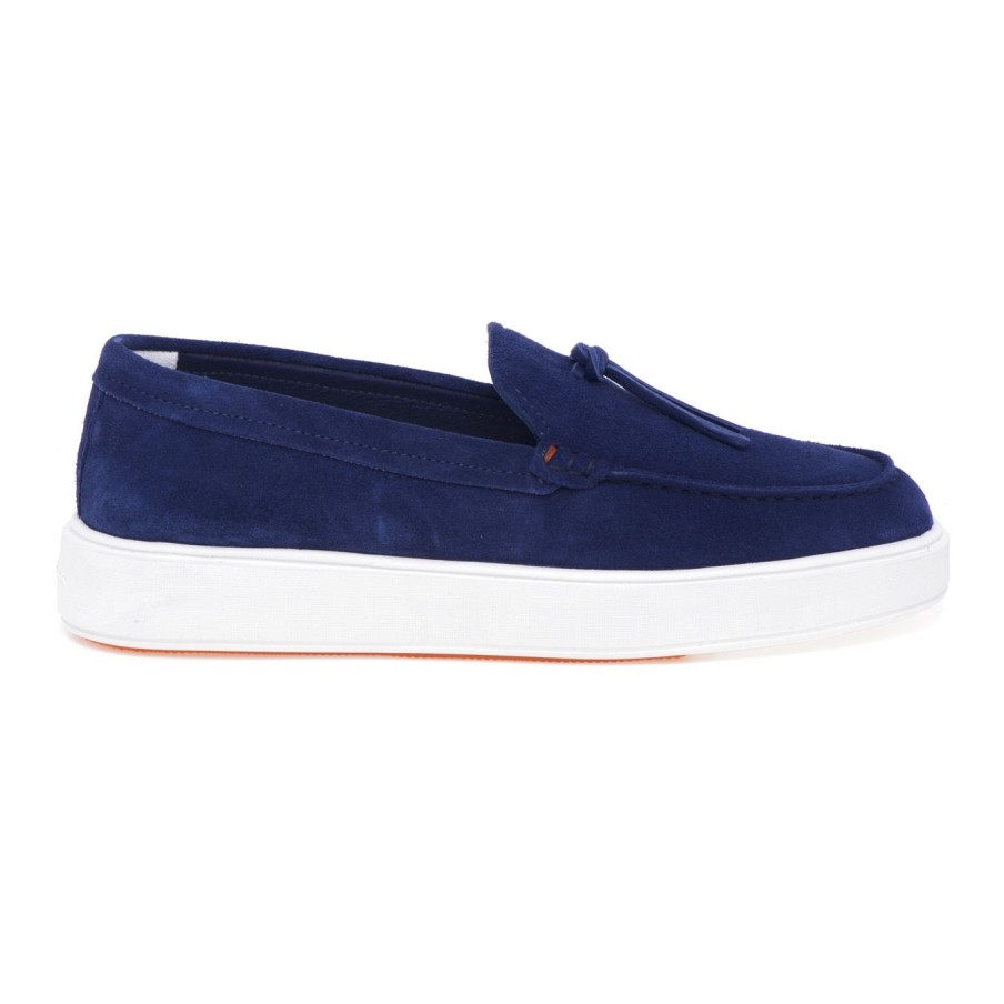 Uomo Santoni Sneakers | Sneaker Slip-On Santoni In Camoscio Bluette