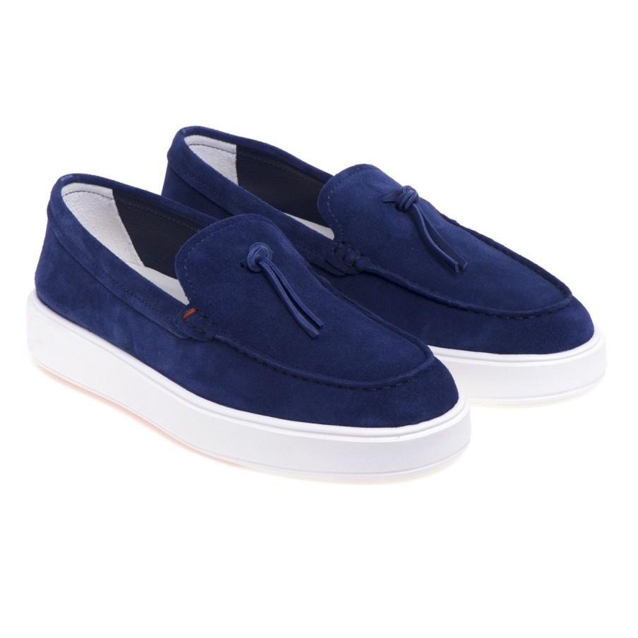 Uomo Santoni Sneakers | Sneaker Slip-On Santoni In Camoscio Bluette