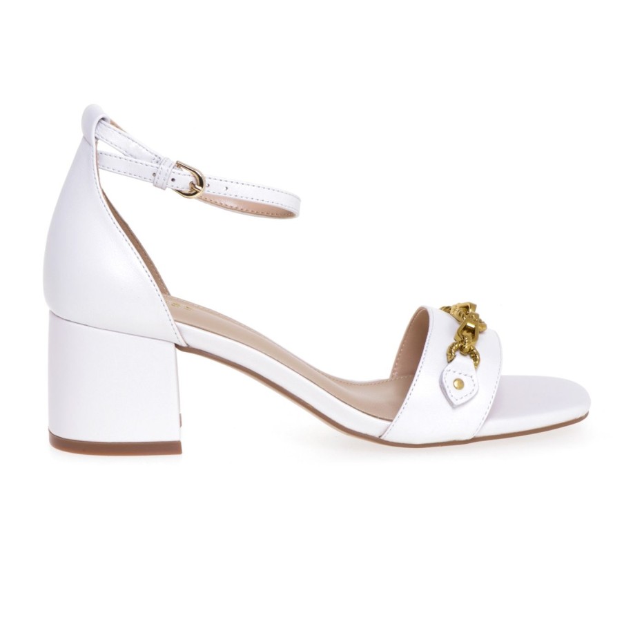 Donna Guess Sandali | Sandalo Guess In Pelle Con Tacco 55 Mm Bianco