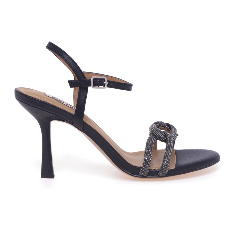 Donna Bibi Lou Sandali | Sandalo Bibi Lou In Pelle Con Strass E Tacco 85 Mm Nero