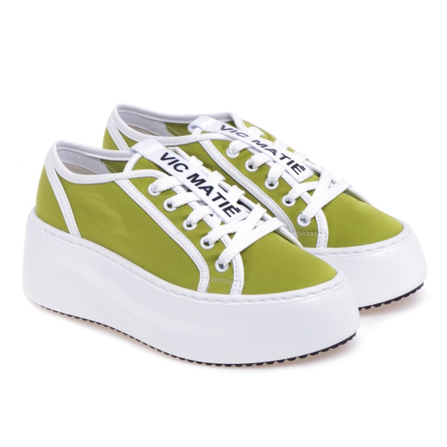 Donna Vic Matie' Sneakers | Sneaker Vic Matie In Raso E Pelle Verde Acido