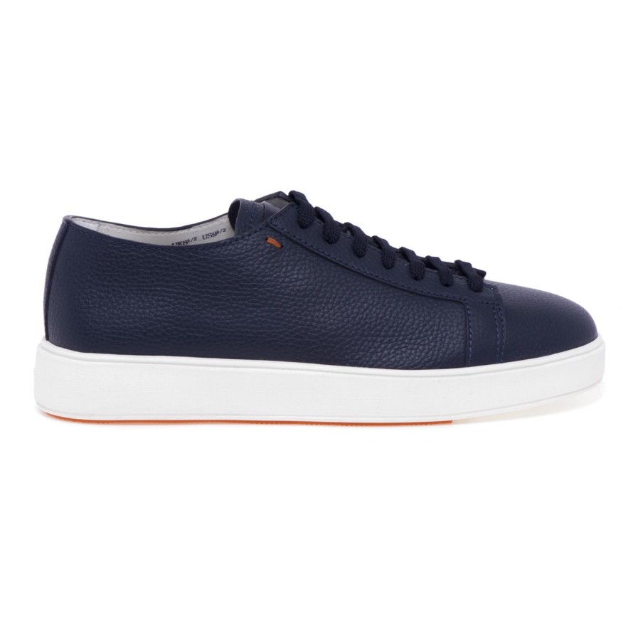 Uomo Santoni Sneakers | Sneaker Santoni In Pelle Martellatablu