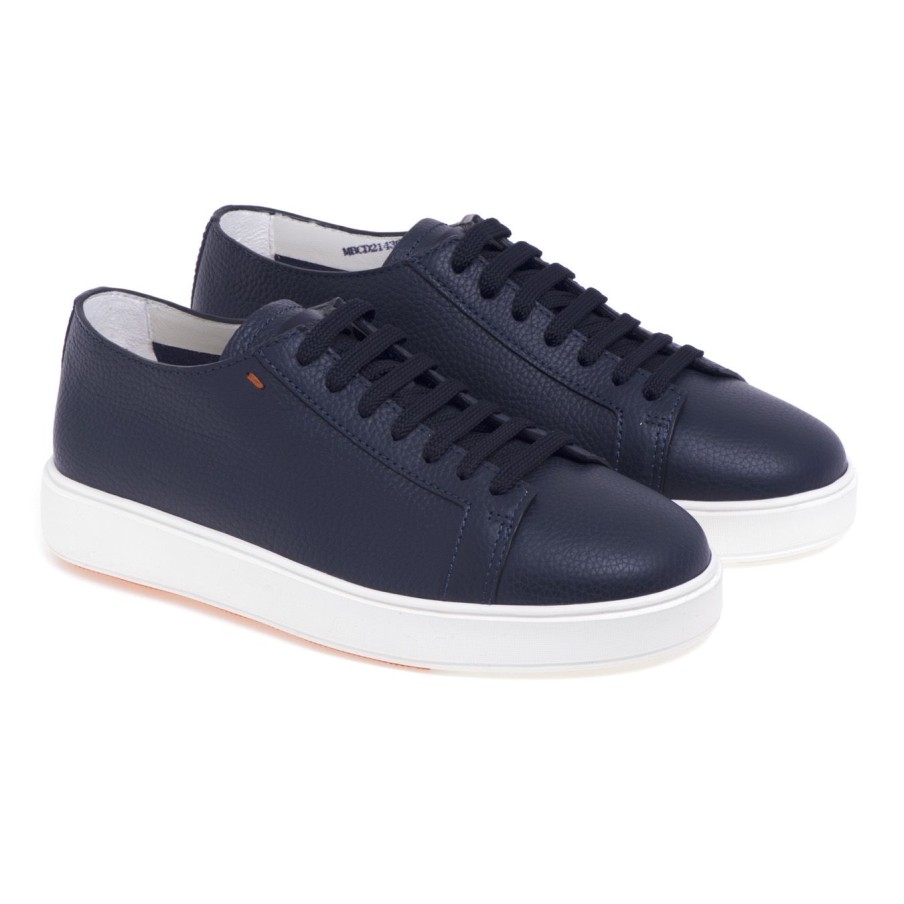 Uomo Santoni Sneakers | Sneaker Santoni In Pelle Martellatablu