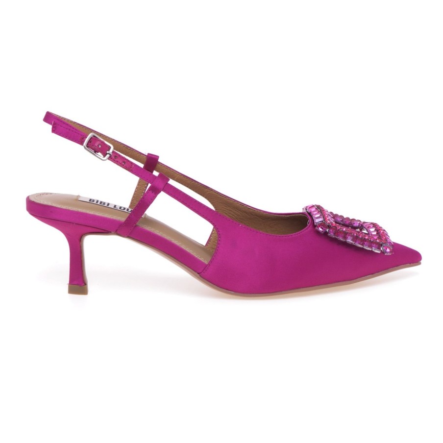 Donna Bibi Lou Decollete' | Decollete Bibi Lou In Raso Con Fibbia Strass E Tacco 60 Mm Fuxia