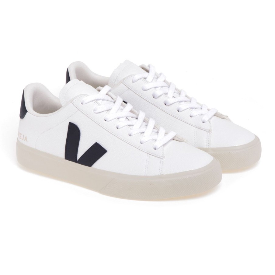 Uomo Veja Sneakers | Sneaker Veja Campo In Pelle Bianco - Nero