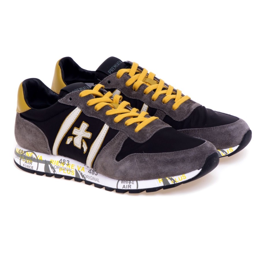 Uomo Premiata Sneakers | Sneaker Premiata Eric In Camoscio E Tessuto Antracite - Ocra