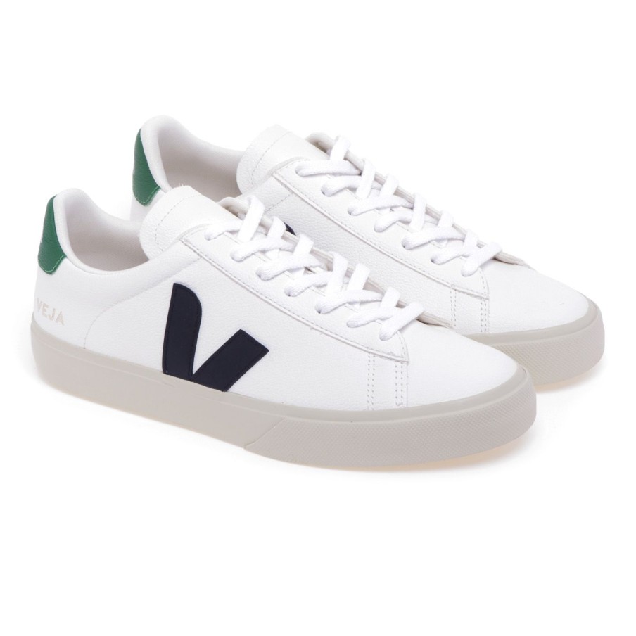 Uomo Veja Sneakers | Sneaker Veja Campo In Pelle Bianco - Nero - Verde