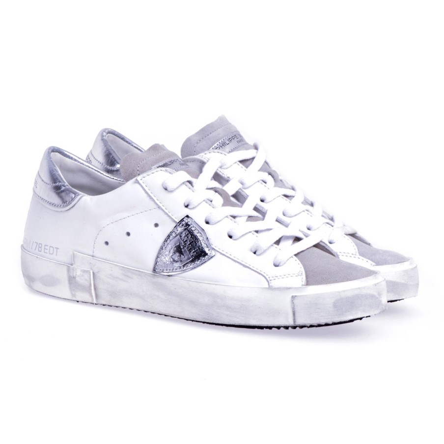 Donna Philippe Model Sneakers | Sneaker Philippe Model "Paris X" In Pelle E Camosciobianco