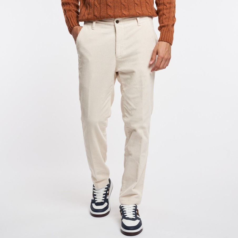 Uomo Myths Pantaloni | Pantalone Chino Carrot Fit Myths In Cotone 500 Righe Bianco